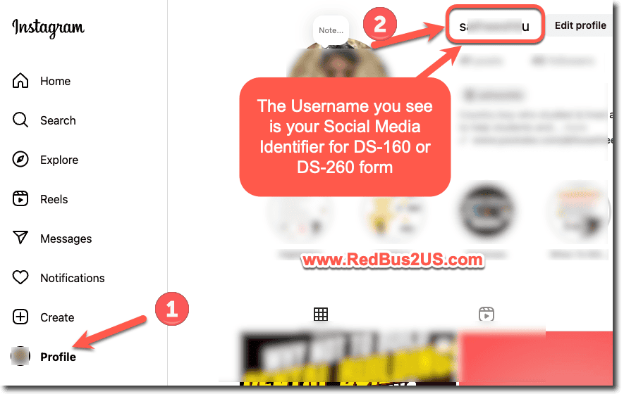 Social Media Identifier for Instagram - DS-160 form