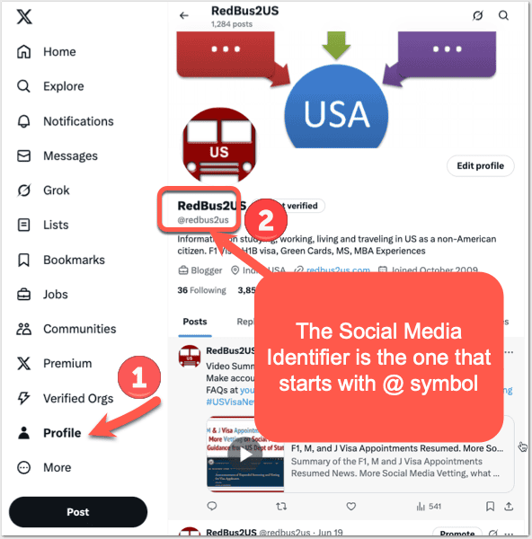 Social Media Identifier for Twitter or X website to fill in DS-160 form