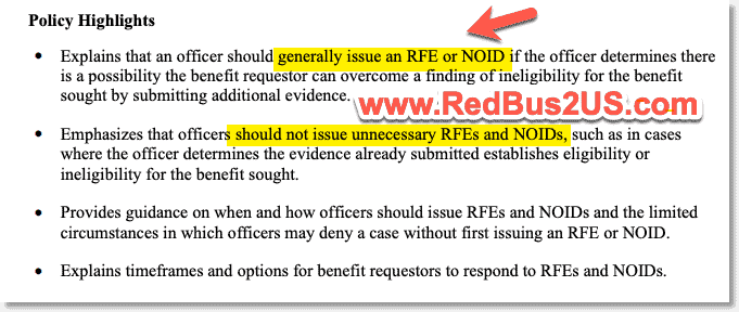 RFE and NOID Policy USCIS Changes