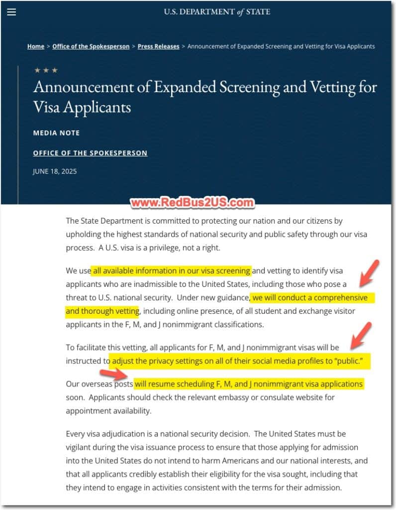 Dept of State News Update on Expanded Vetting for Student Visa Applicants