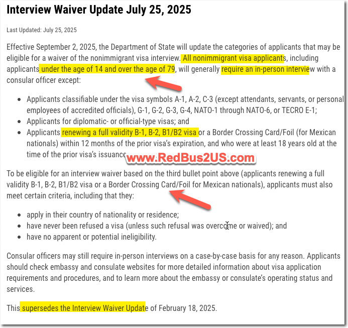 Interview Waiver or Dropbox Visa Stamping Rule Changes by US Dept of State - July 2025