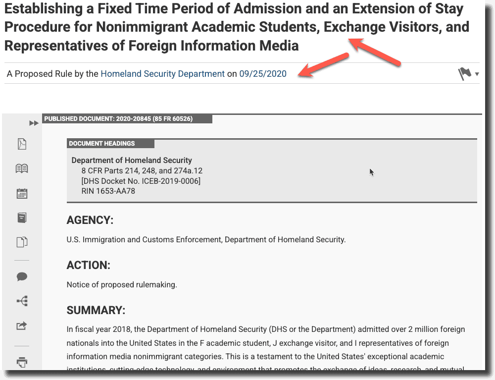 Trump Administration First Term - End Duration of Status for F , J and I visa holders