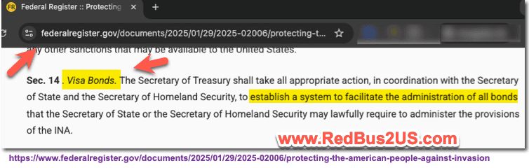 US Visa Bonds part of the Section 14 of the Executive Order Signed by President Trump in January 2025