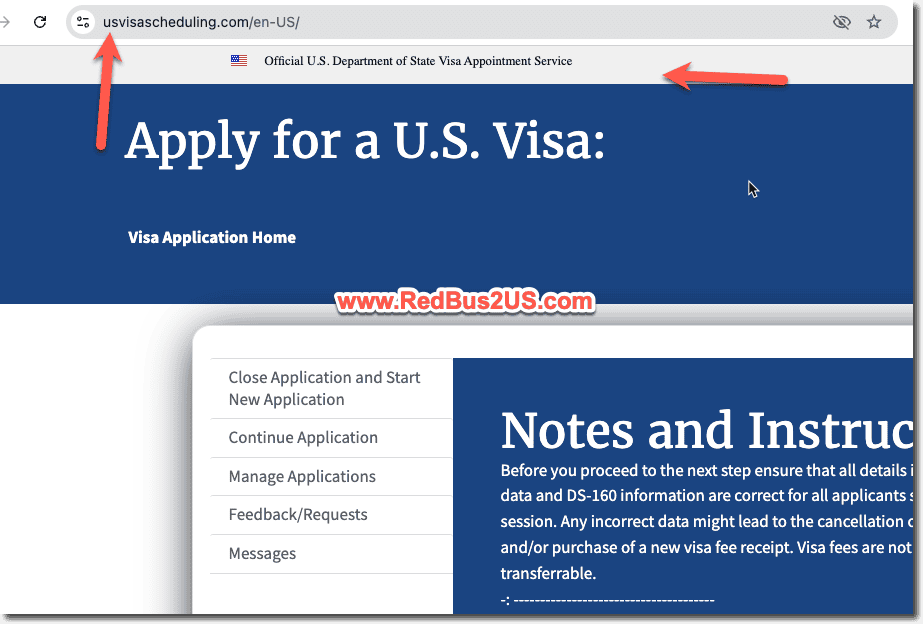 Visa Applicant Home on USVisaScheduling.com website