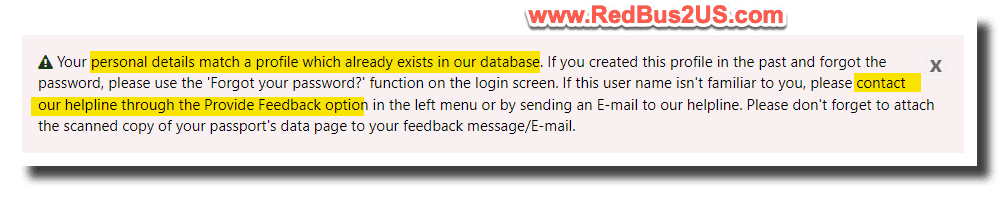 Your Personal Details Match the Profile which already exists - Second Type of Message on USVisaScheduling.com Website