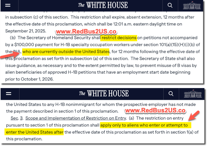 H1B 100K Fee only Applicable for applicants outside of the US trying to enter USA