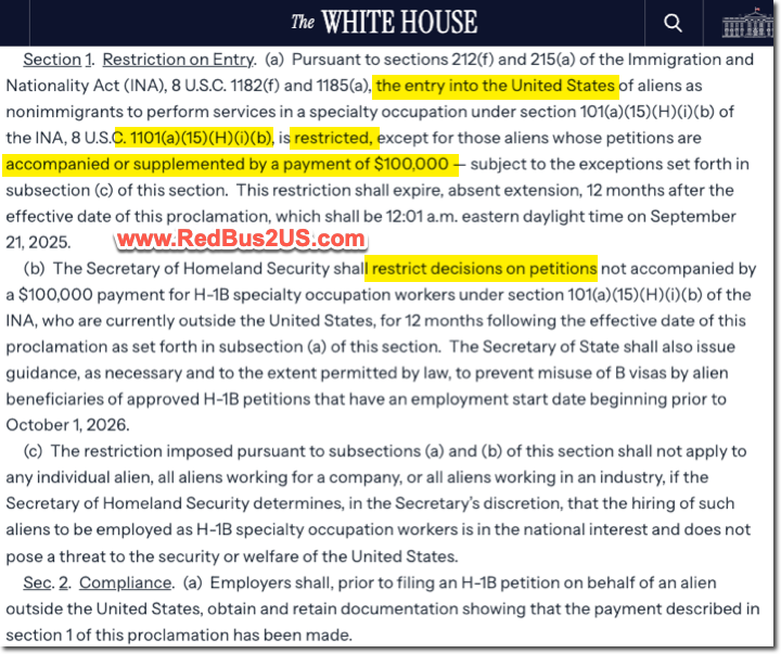 Trump's H1B Visa $100K Additional Fee Proclamation - Key Points