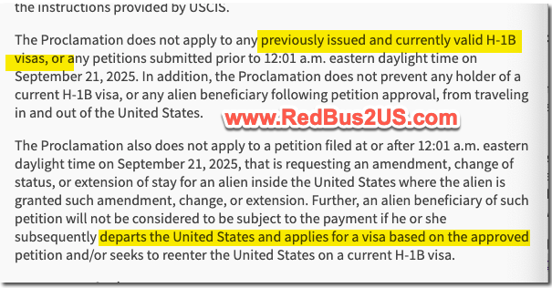 Who is not subject to the H1B 100K fee - USCIS Clarification