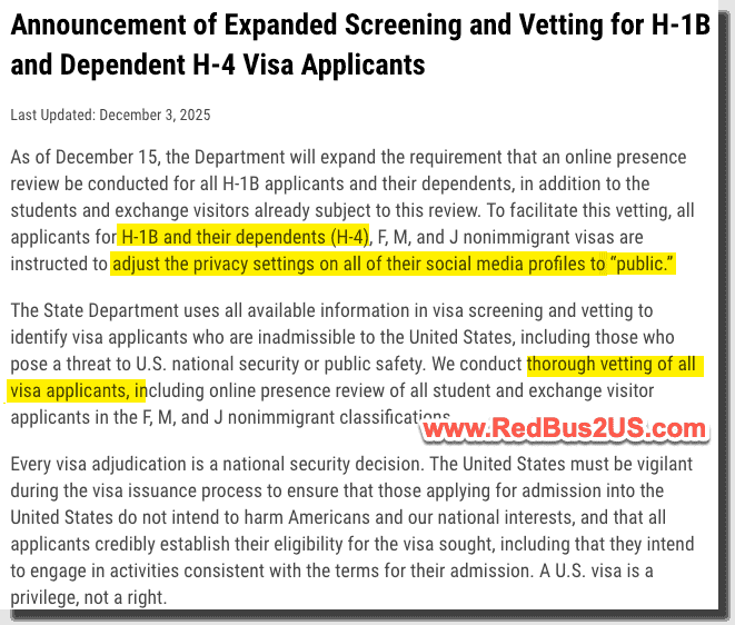 Additional Vetting for H1B and H4 Visa Applicants