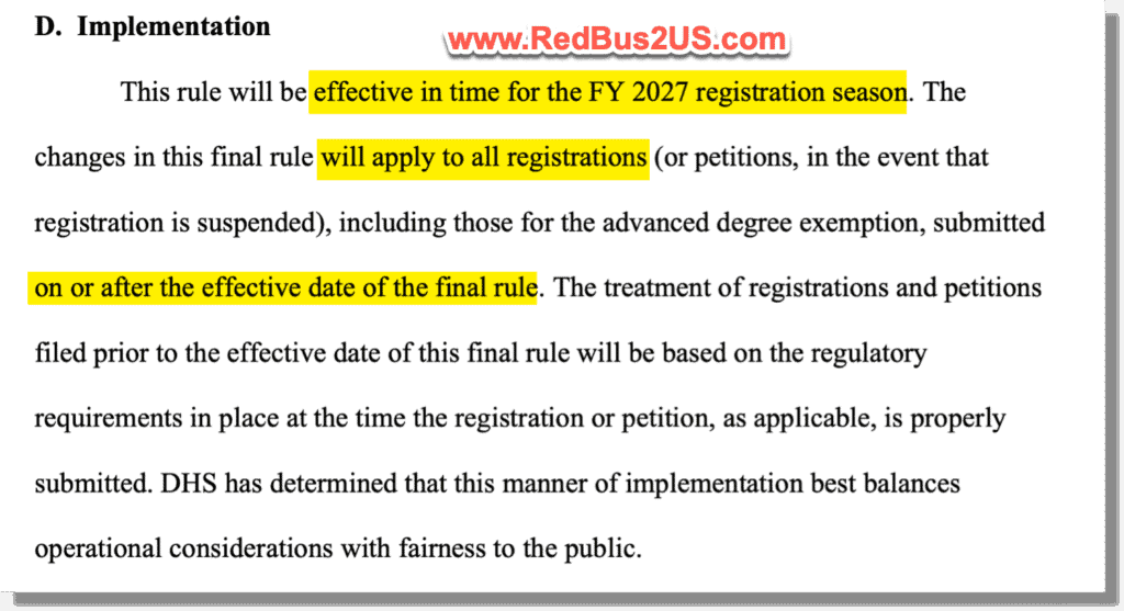 Effective Date of H1B Weighted Selection Process Final Rule