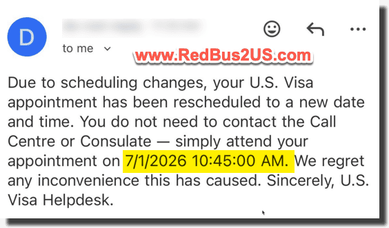 H1B and H4 Appointment Reschedule Email to Users - Sample 2