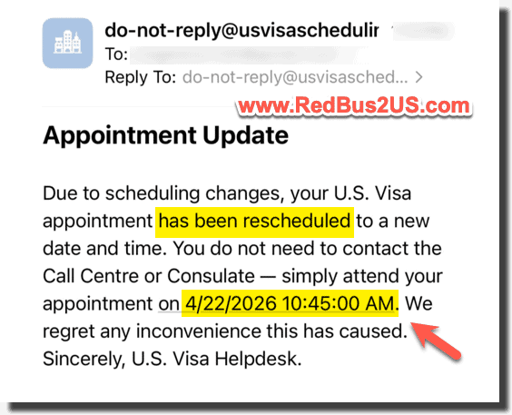 H1B and H4 Appointment Reschedule Email to Users - Sample 1