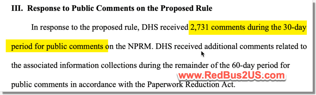 Total Comments received for H1B weighted lottery selection process proposed rule