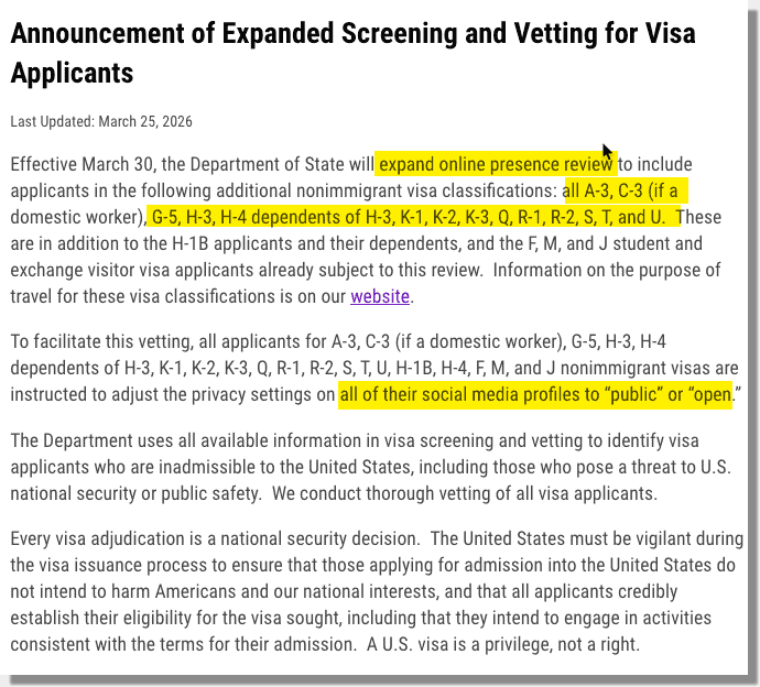 Expansion of Social Media Vetting for More Visa Types News