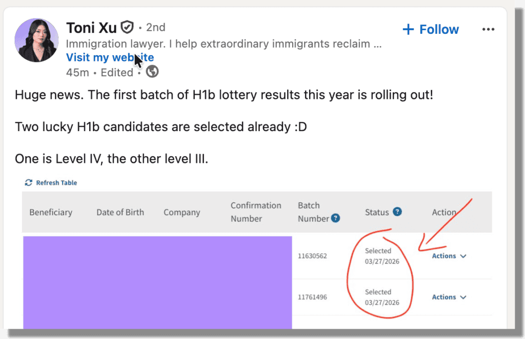 H1B 2027 Results from Attorney Toni Xu