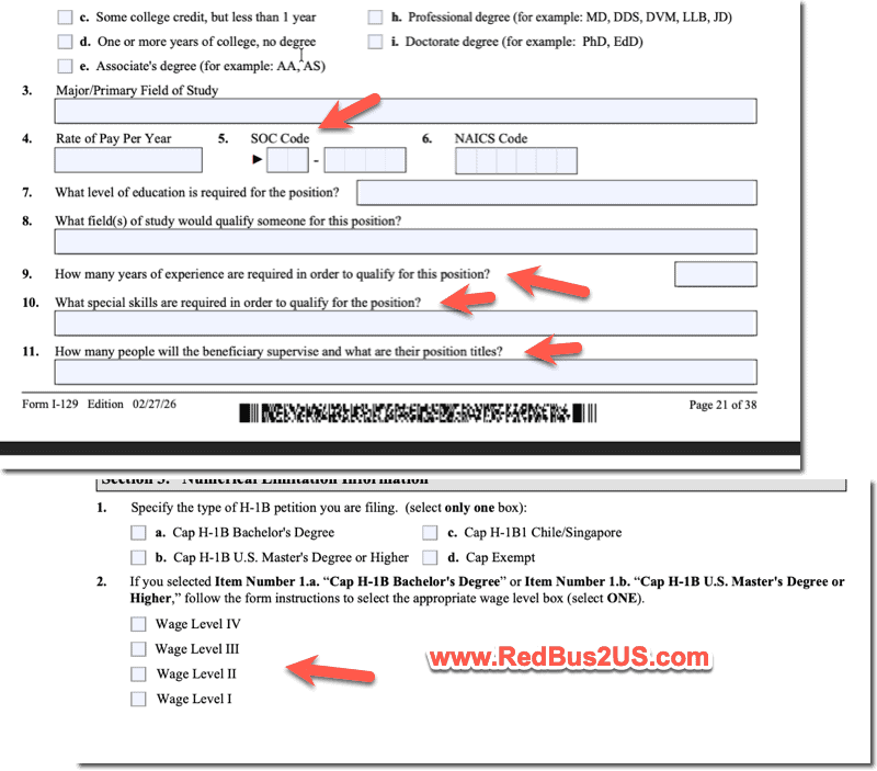 What is new with the I-129 Form - Wage Levels - Other Details