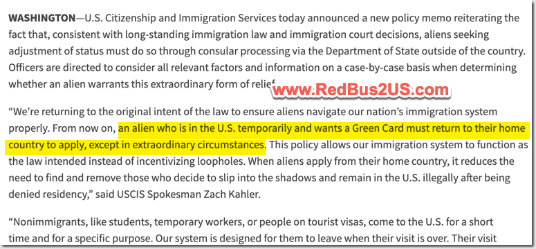Press Rlease USCIS - Return to Home Country for Green Card