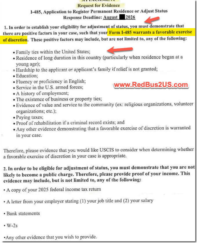 Request for Evidence - I-485 Adjustment of Status Sample