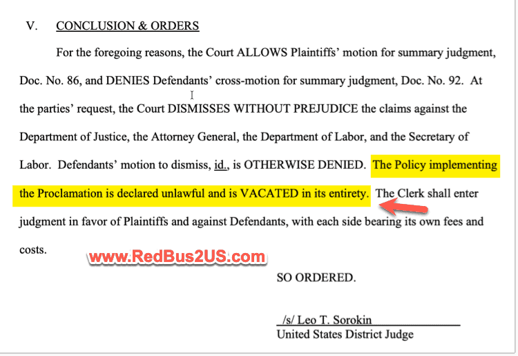 Conclusion and Orders in the H1B 100K fee Lawsuit