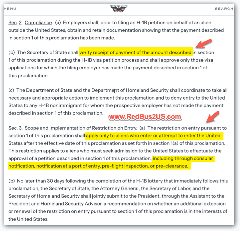 100K USD for H1B Applicants outside of the US until Sep 2027 Proclamation by President Trump